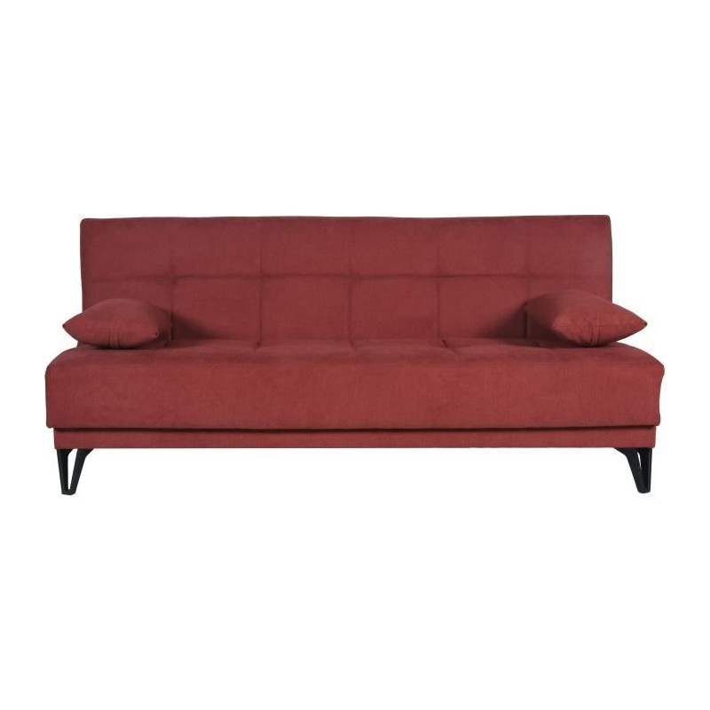 Banquette convertible 3 places - LIMRA - Tissu rouge - 2 coussins - Coffre de rangement - 190 x 87 x 87 cm