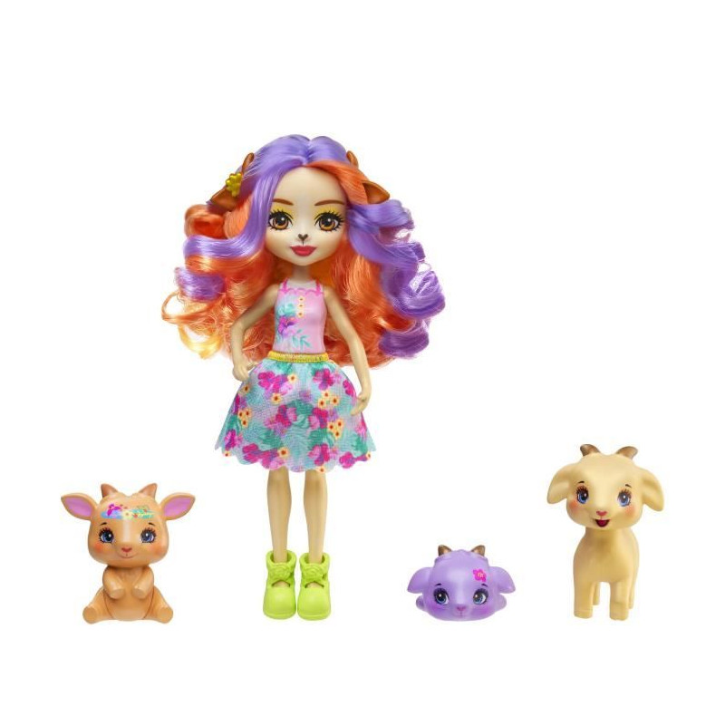 Enchantimals-Famille de Golita Chevre-Poupée et 3 figurines chevres HXC00