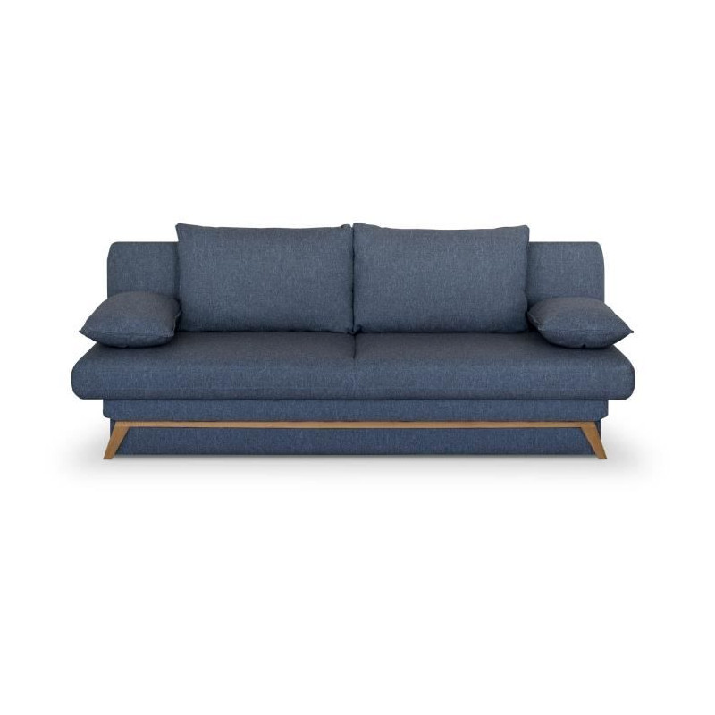 Banquette convertible - 3 places - NAOTO - Tissu bleu foncé - Coffre de rangement - 202 x 98 x 98 cm