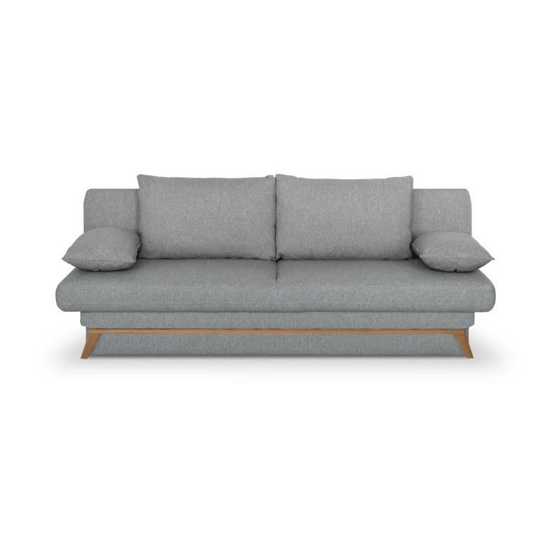 Banquette convertible - 3 places - NAOTO - Tissu gris clair - Coffre de rangement - 202 x 98 x 98 cm