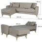 Canapé d'angle convertible réversible - 3 / 4 personnes - OMEGA - Tissu beige - Coffre - 3 coussins - 225 x 81/151 x 84 cm