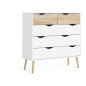 Commode 5 tiroirs - Blanc / Chene - Pietement évasé en bois massif - 98,7 x 39,1 x 100,9 cm - TVILUM