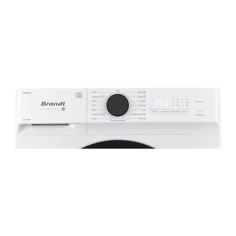 Lave-linge hublot BRANDT LLC3124W - 12 kg - Induction - L60cm - 1400 trs/min - Classe A - Blanc