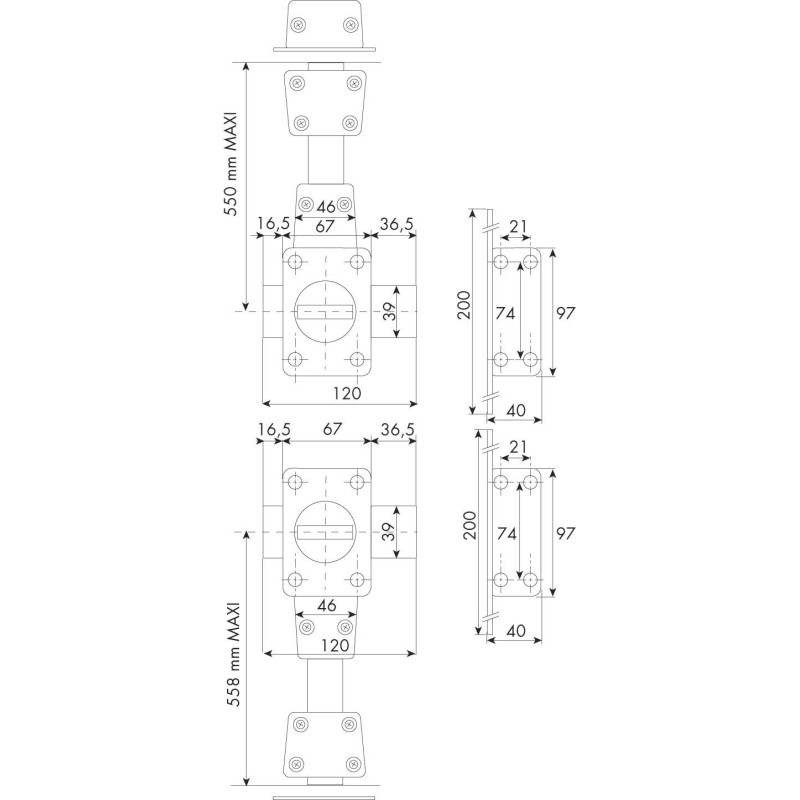 Verrou 4 points Zenith 1550 haut et bas à bouton cylindre de 45mm gauche ISEO 15500455.5