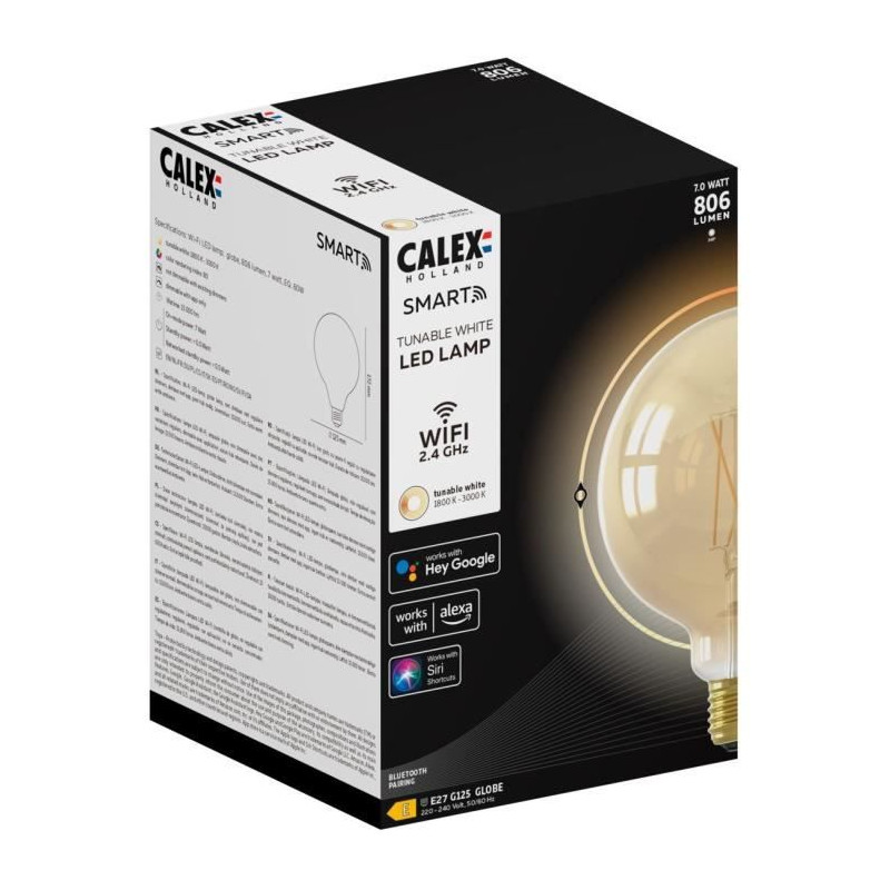 Ampoules connectées Calex LED Filament connectée Globe ambre G125 E27