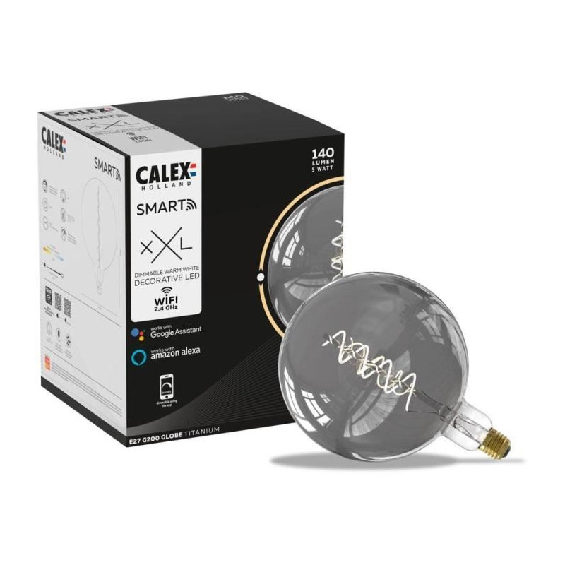 Ampoule LED E27 - CALEX - G200 SMART LED - 5 W - 130 lm - 2100 K - Intensité variable - Titanium