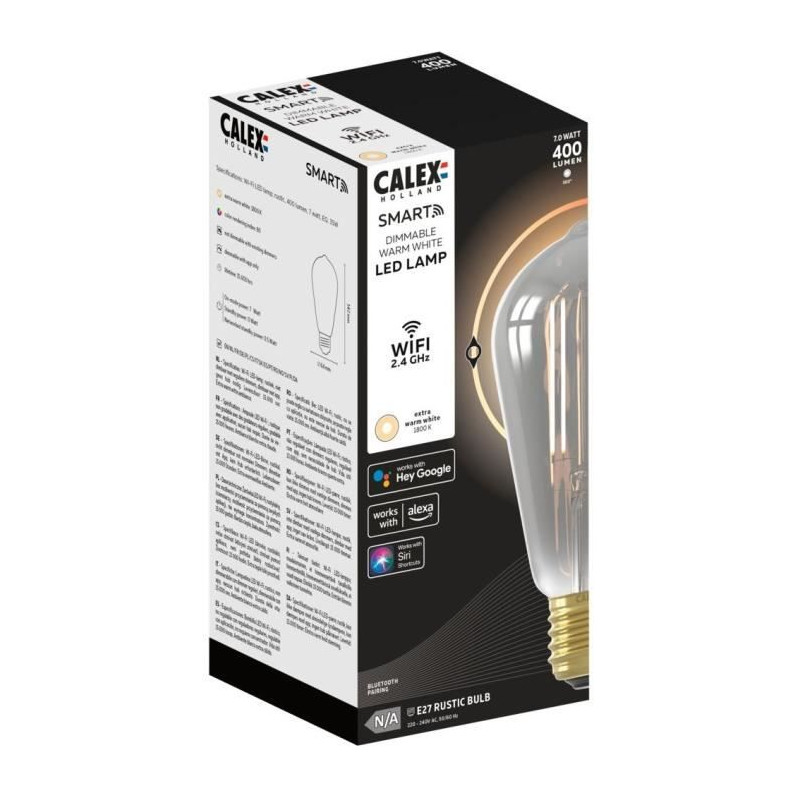 Ampoule LED E27 - CALEX - SMART ST64 - Filament droit - 7 W - 400 lm - 1800 K - Intensité variable - Smokey