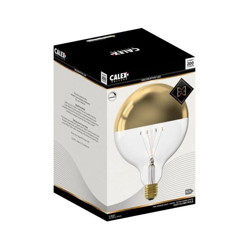 Ampoule LED E27 - CALEX - TOP MIRROR G125 - Filament droit - 4 W - 200 lm - 1800 K - Or