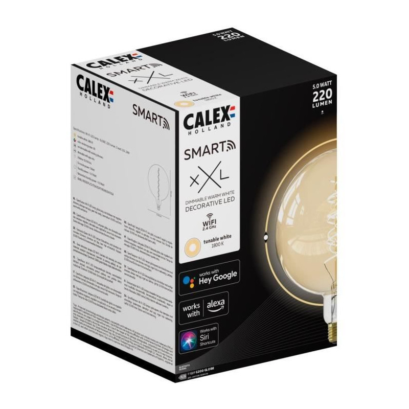 Ampoule LED E27 - CALEX - G200 SMART GLOBE - Simple filament spirale - 5 W - 220 lm - 1800 K - Intensité variable - Or