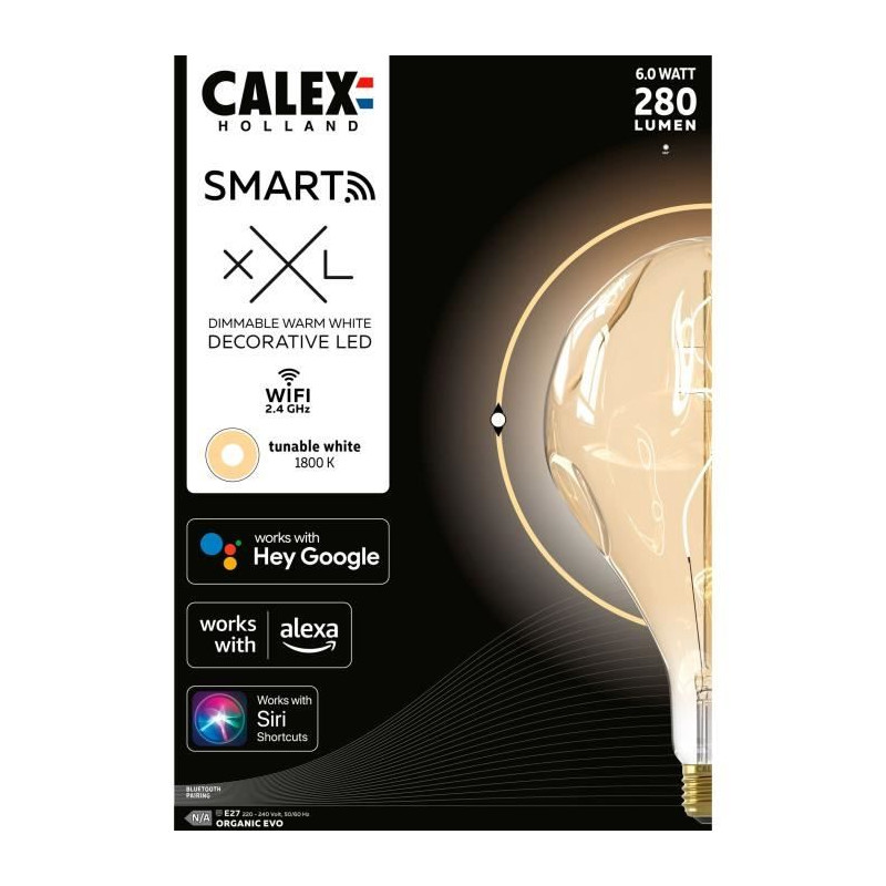 Ampoule LED E27 - CALEX - SMART ORGANIC EVO - Filament flexible - 6 W - 280 lm - 1800 K - Intensité variable - Or