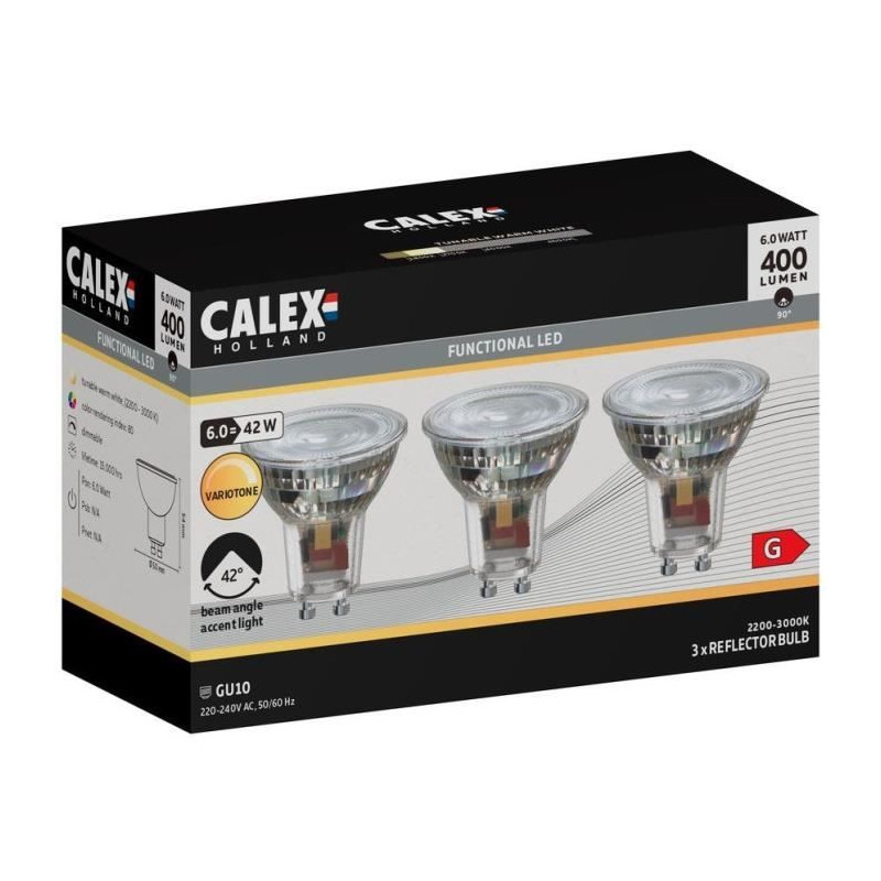 Ampoule LED reflecteur - CALEX - GU10 - 6 W - 400 lm - 3000 K - Intensité variable - Chrome