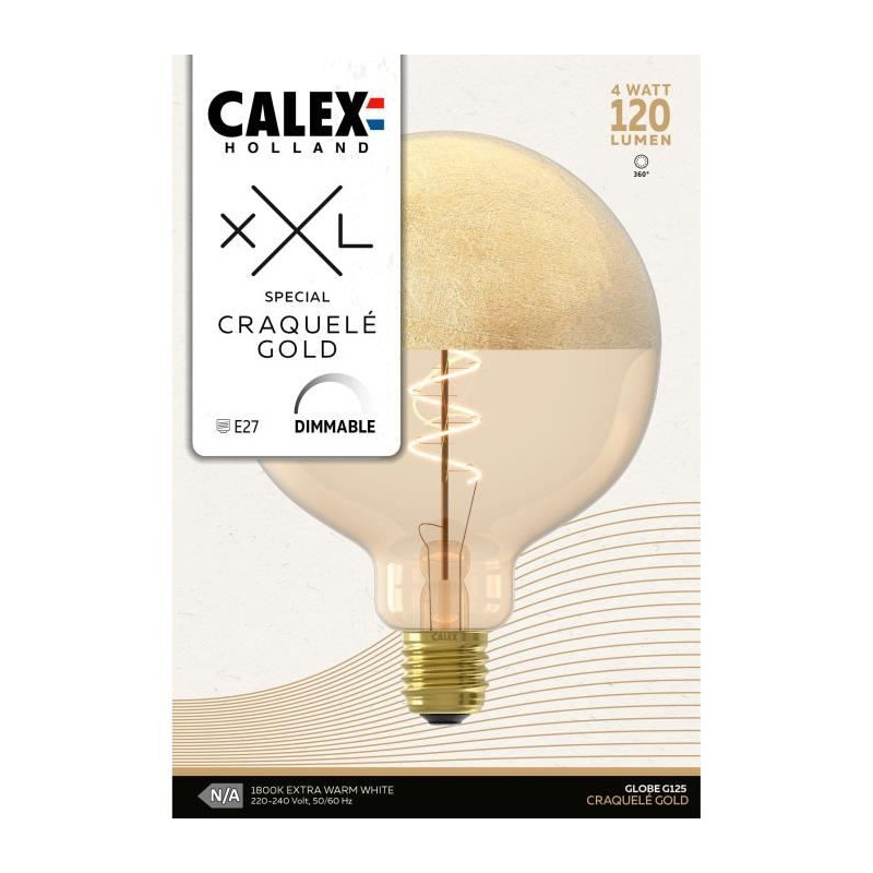 Ampoule LED E27 - CALEX - XXL SPECIALS G125 - Filament simple spirale - 4 W - 120 lm - 1800 K - Or