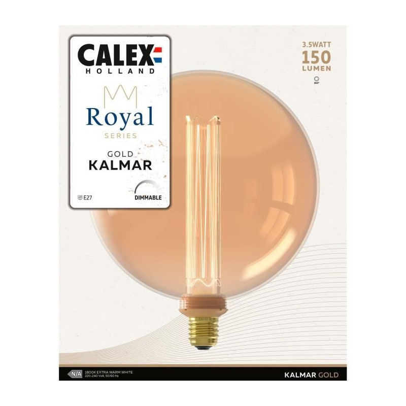 Ampoule LED E27 - CALEX - Royal Kalmar - Filament - 3,5 W - 150 lm - 1800 K - Intensité variable - Or blanc chaud