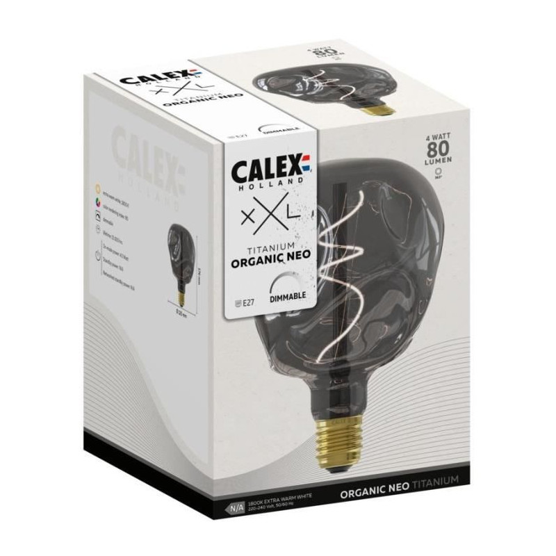 Ampoule LED E27 - CALEX - G125 NEO ORGANIC - Filament flexible - 4 W - 80 lm - 1800 K - Intensité variable - Titanium