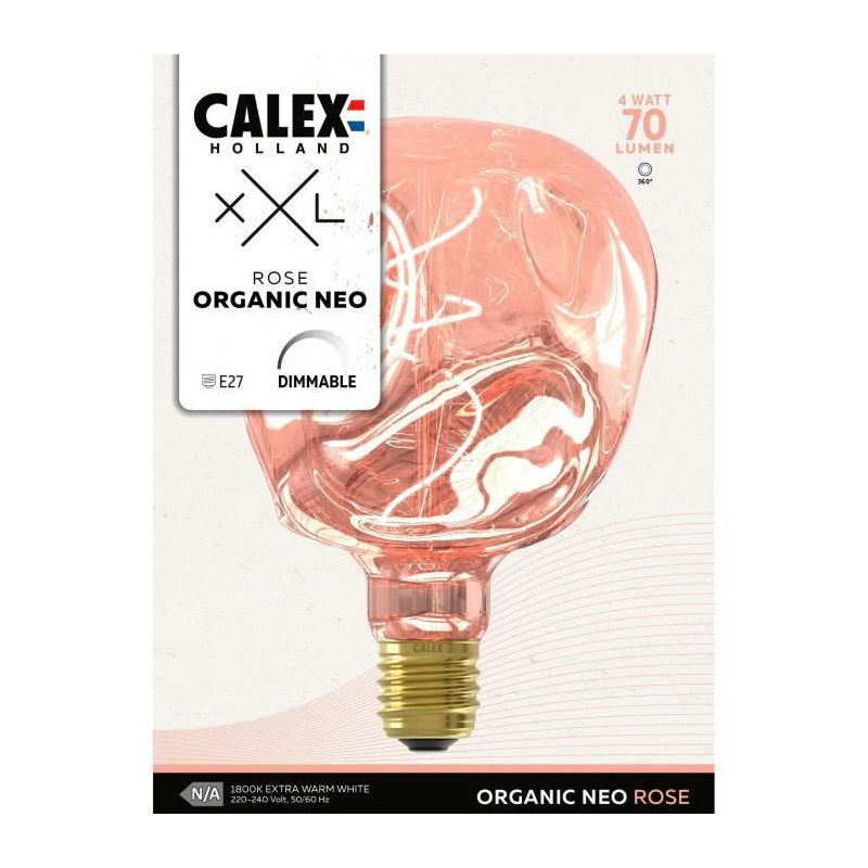 Ampoule LED E27 - CALEX - G125 NEO ORGANIC - Filament flexible - 4 W - 70 lm- 1800 K - Intensité variable - Rose