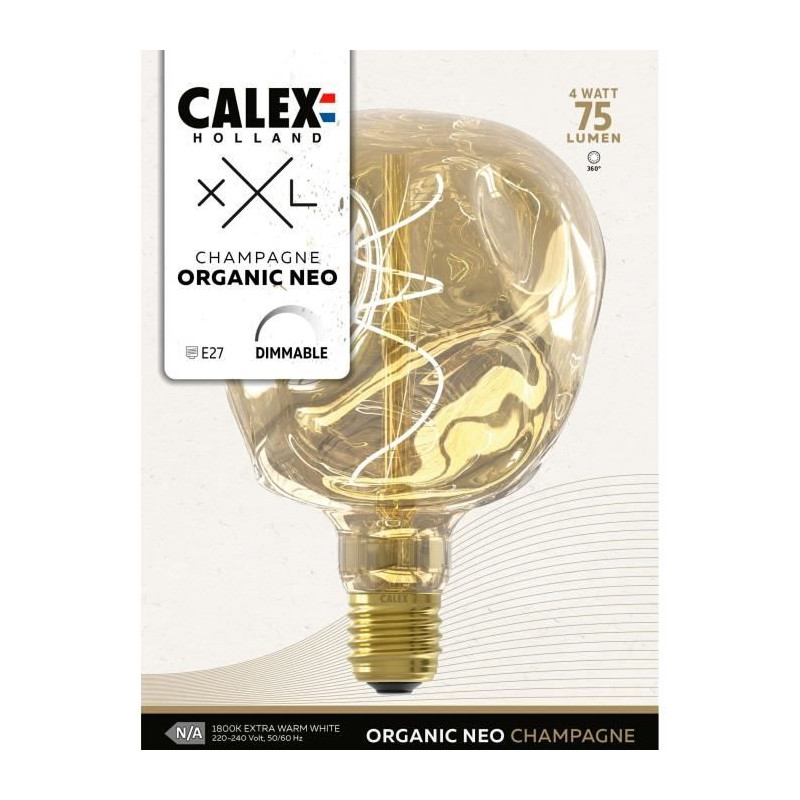 Ampoule LED E27 - CALEX - G125 NEO ORGANIC - Filament flexible - 4 W - 75 lm - 1800 K - Intensité variable - Champagne