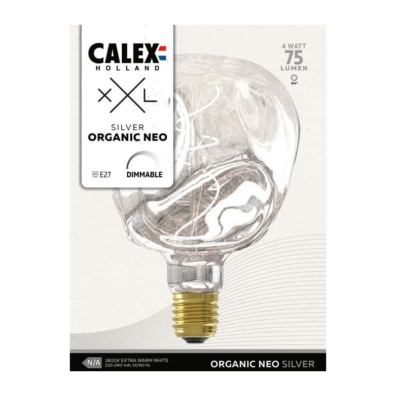 Ampoule LED E27 - CALEX - G125 NEO ORGANIC - Filament flexible - 4 W - 75 lm - 1800 K - Intensité variable - Silver