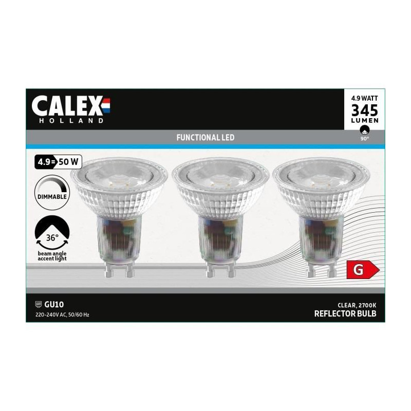 Ampoule LED reflecteur - CALEX - GU10 - 4,9 W - 345 lm - 2700 K - Intensité variable - Chrome