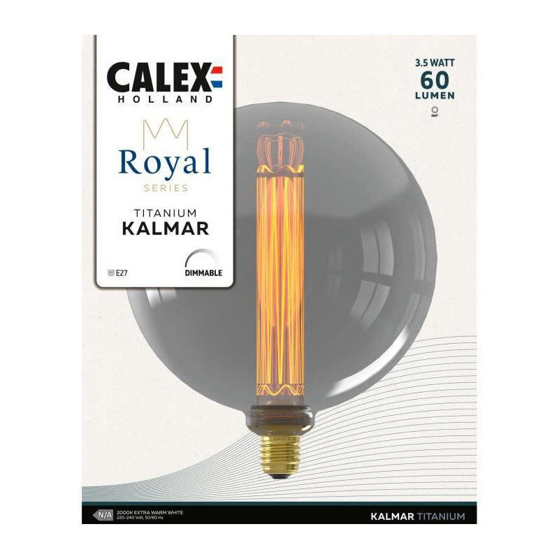 Ampoule LED E27 - CALEX - ROYAL KALMAR - Filament - 3,5 W - 60 lm - 2000 K - Intensité variable - Titanium