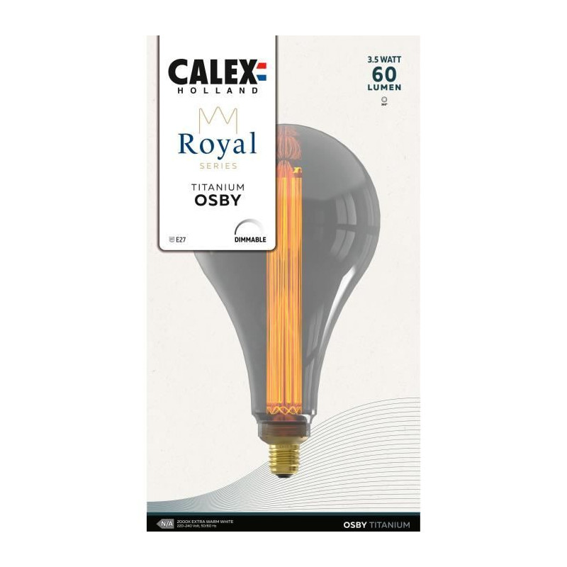 Ampoule LED E27 - CALEX - ROYAL OSBY - 3,5 W - 60 lm - 2000 K - Intensité variable - Titanium