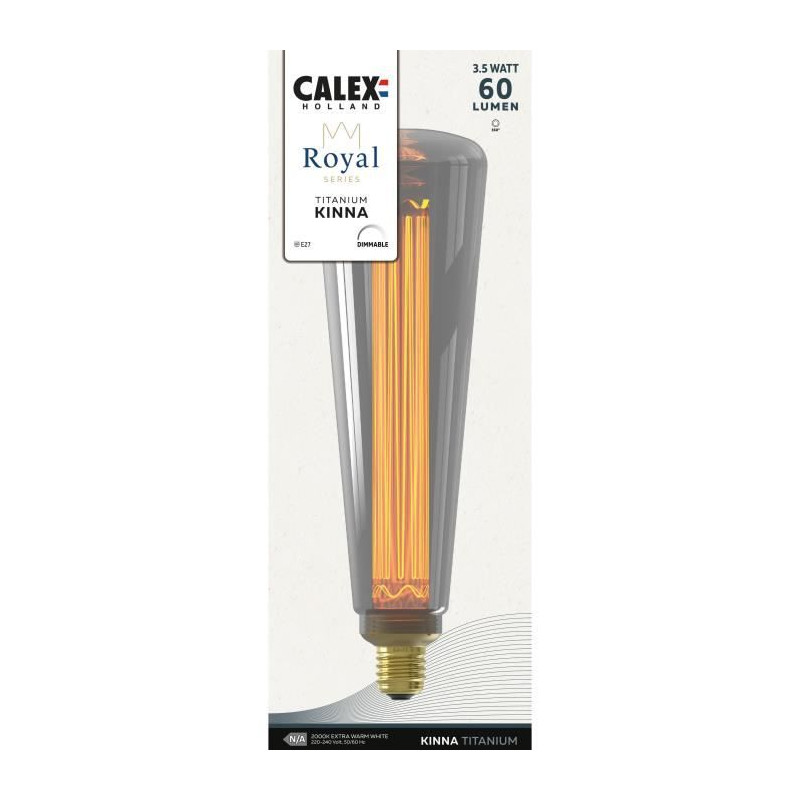 Ampoule LED E27 - CALEX - ROYAL KINNA - 3,5 W - 60 lm - 2000 K - Intensité variable - Titanium