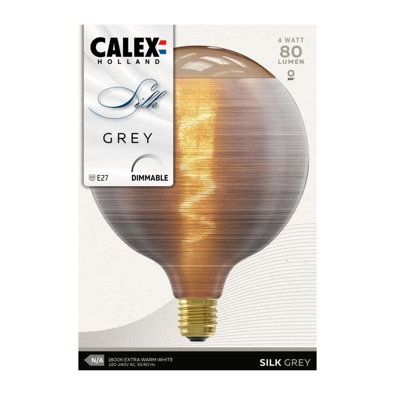 Ampoule LED E27 - CALEX - G125 - Filament en spirale - 4W - 80 lm - 1800 K - Gris