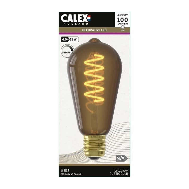 Ampoule LED E27 - CALEX - ST64 RUSTIC - Filament flexible - 4 W - 100 lm - 1800 K - Intensité variable