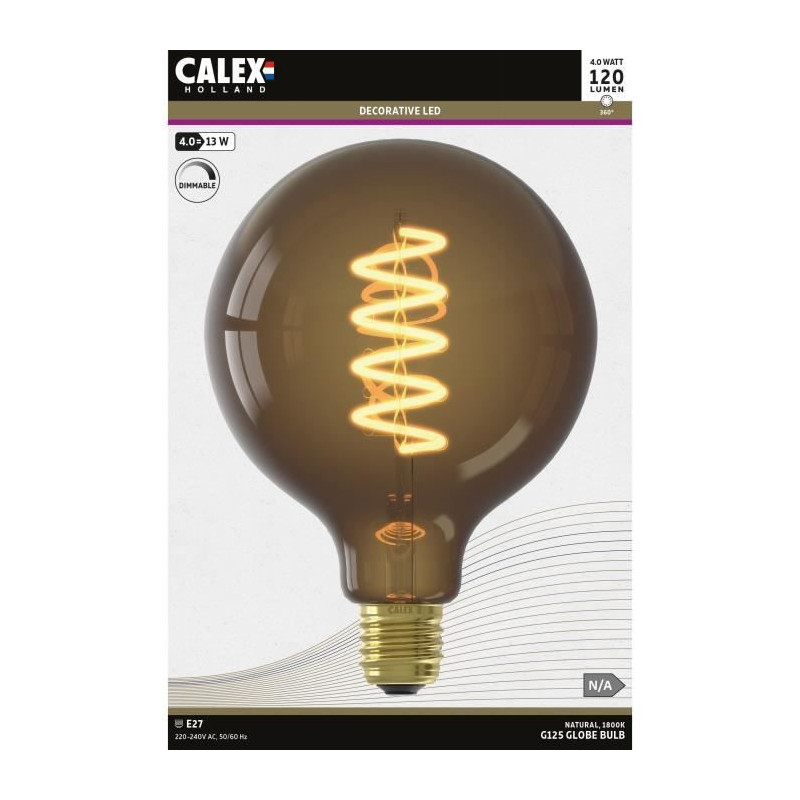 Ampoule LED E27 - CALEX - G125 GLOBE - Filament droit - 4 W - 120 lm - 1800 K - Intensité variable - Naturel