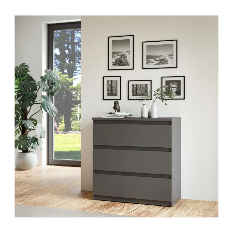 Commode - CHELSEA - 3 tiroirs - Anthracite - 77,2 x 42,2 x 79,9 cm