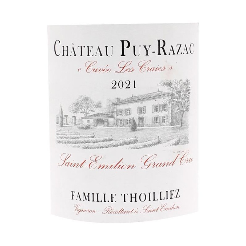 Château Puy-Razac Cuvée Les Craies 2021 Saint-Emilion Grand Cru - Vin rouge de Bordeaux