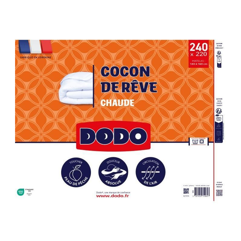 DODO - Couette chaude - COCON DE REVE - 220 x 240 cm - 2 personnes - Volupt'air