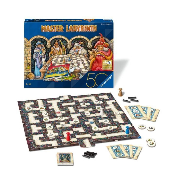 Labyrinthe Master, Jeux de société, Jeu de réflexion famille, 2 a 4 joueurs des 8 ans, 22792, Edition 50 ans, Ravensburger