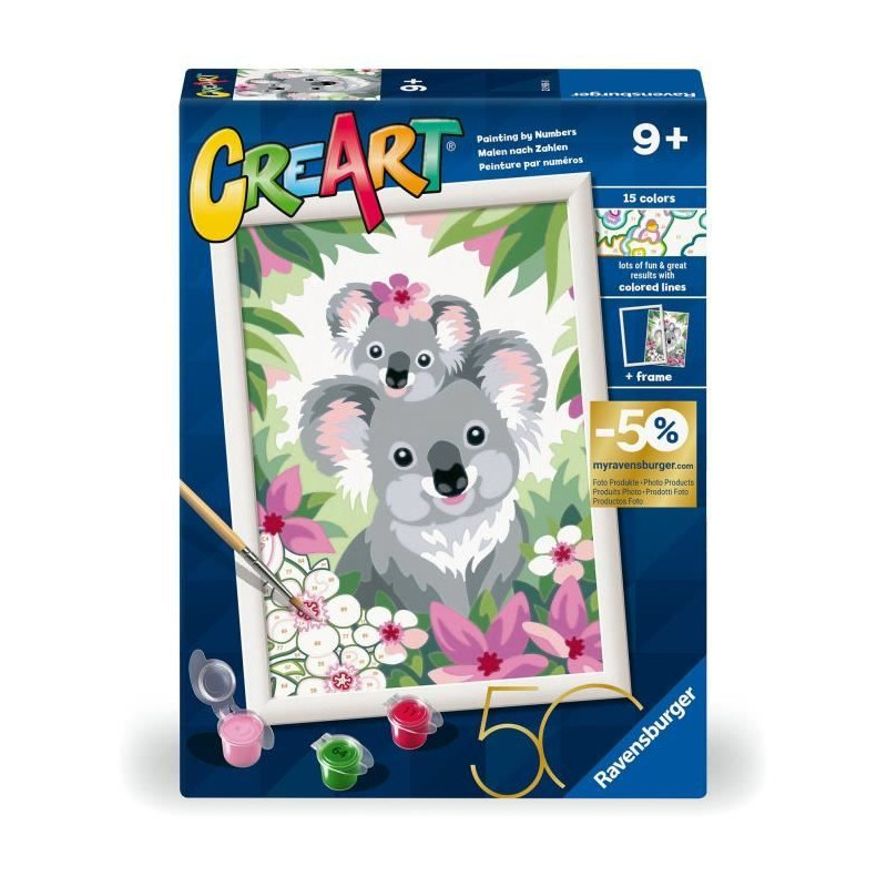 N° d'Art 18x24 cm, Maman koala et son bébé, Loisir créatif, Kit de peinture par numéros, Des 7 ans, 23936, Ravensburger