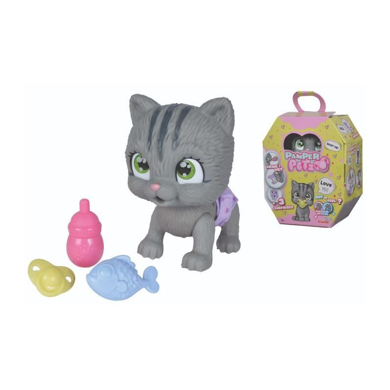 Smoby - Pamper Petz - Chat a adopter - 4 accessoires - Articulé - Bois et fais pipi - Certificat d'adoption - Des 3 ans