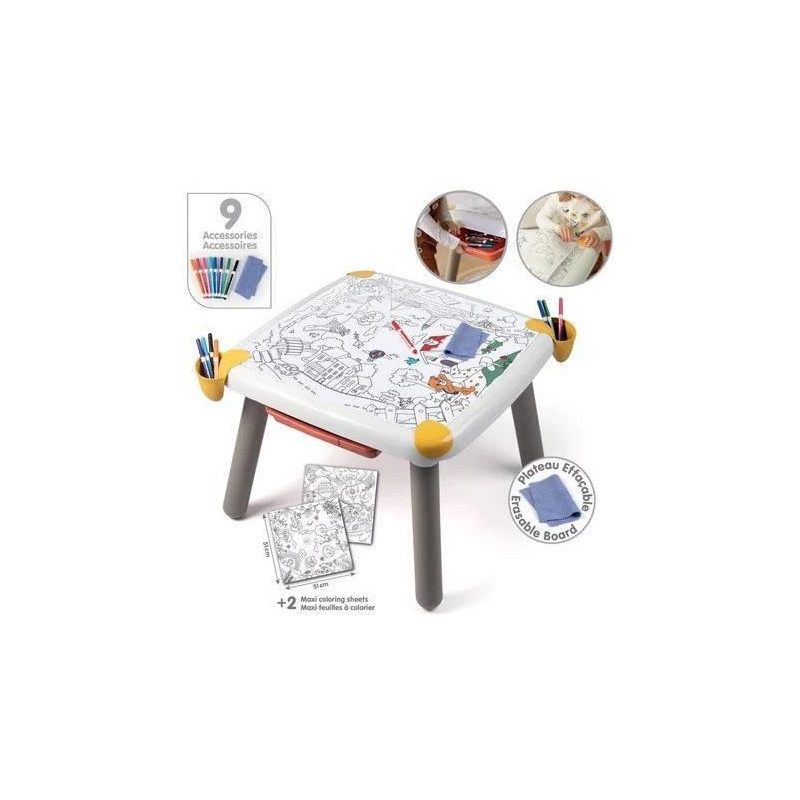 Smoby - Table enfant Créative - Feutre effacable pour la table + 2 grandes feuilles de coloriage - 3 rangements - Des 3 ans