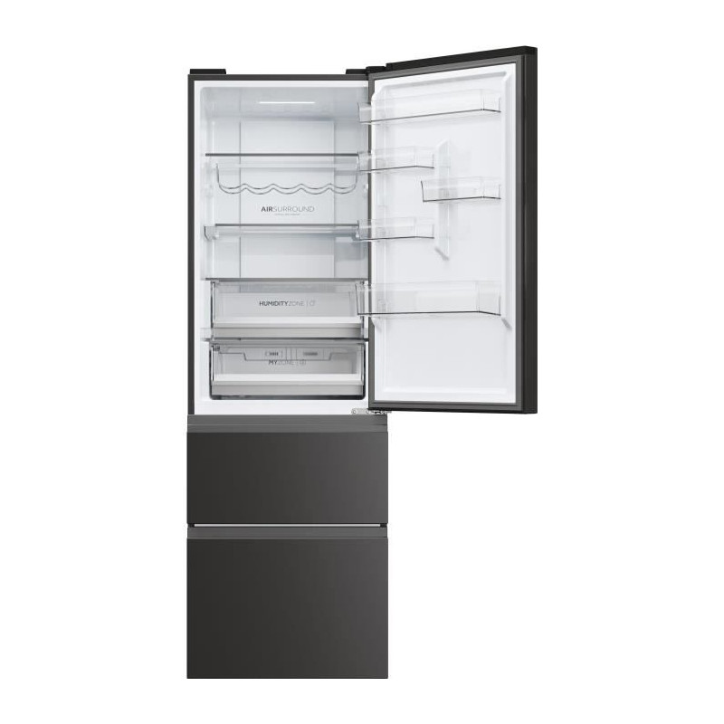 Réfrigérateur Combiné - HAIER - 3D 60 Series 5 HTW5618ENPT - Classe E - 360 L - 185 x 59,5 x 66,7 cm - Noir