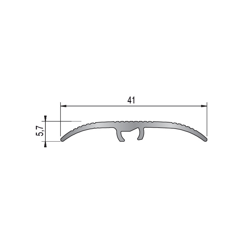 Seuil de fixation invisible multi niveaux 41mm aluminium naturel strie 2,70ml DINAC 2136090