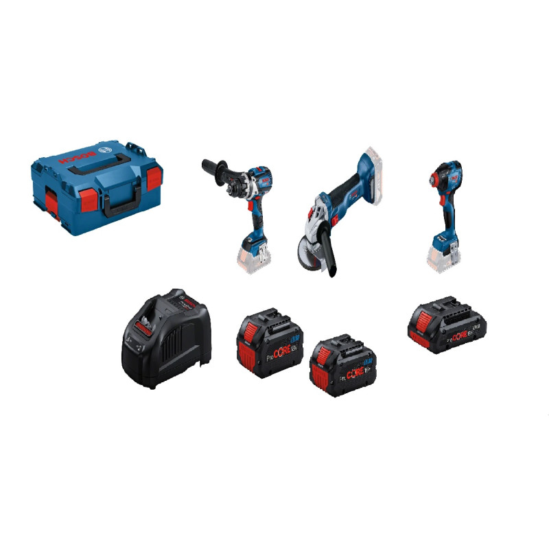 Combo kit 4 outils 18V + batterie 4Ah (Procore) + 2 batteries 5,5Ah (Procore) + chargeur + coffret L BOXX BOSCH 0615990N32