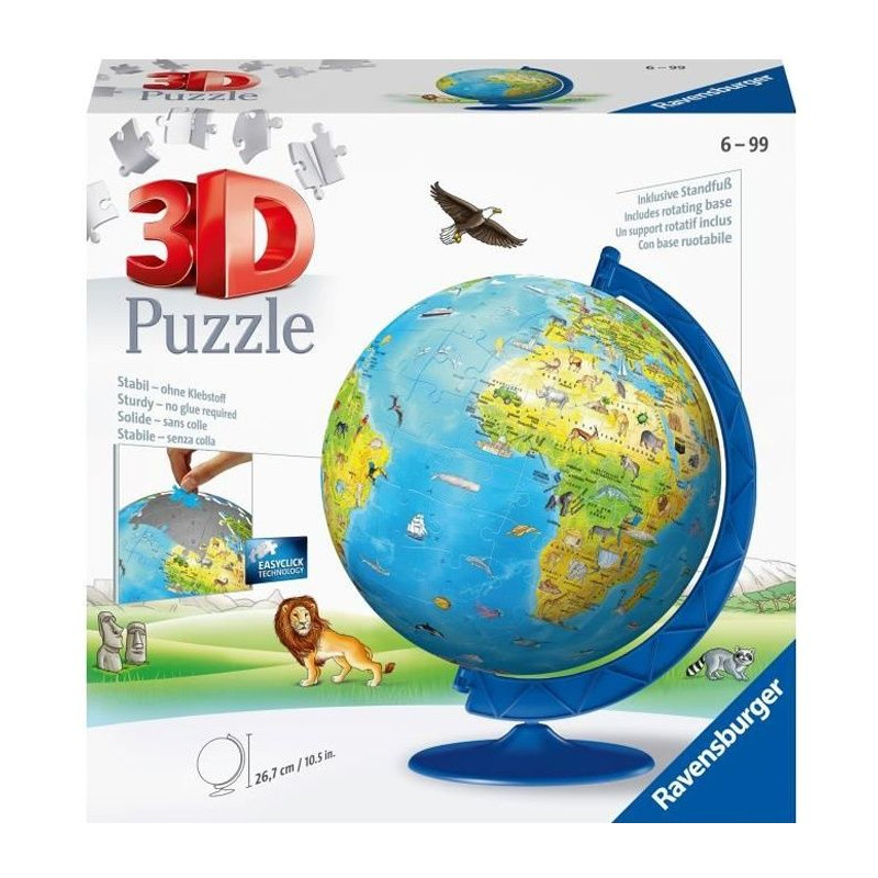 Puzzle 3D Globe terrestre 180 pieces - Ravensburger - Éducatif - Sans colle - Des 7 ans