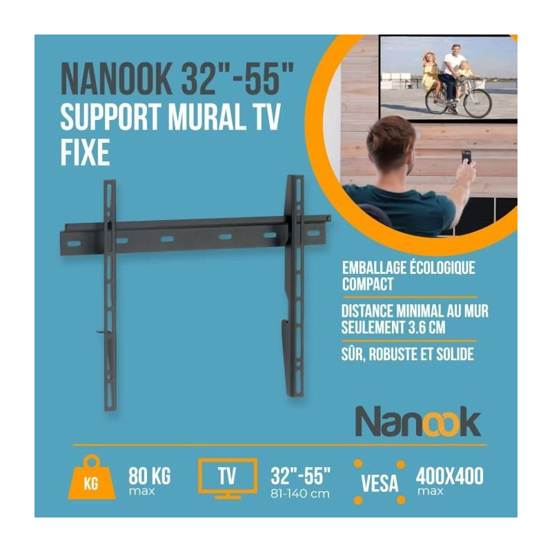 Support Mural TV NANOOK - Ultra Plat - 32-55 Pouces - pour télés LCD et (O)LED - Noir