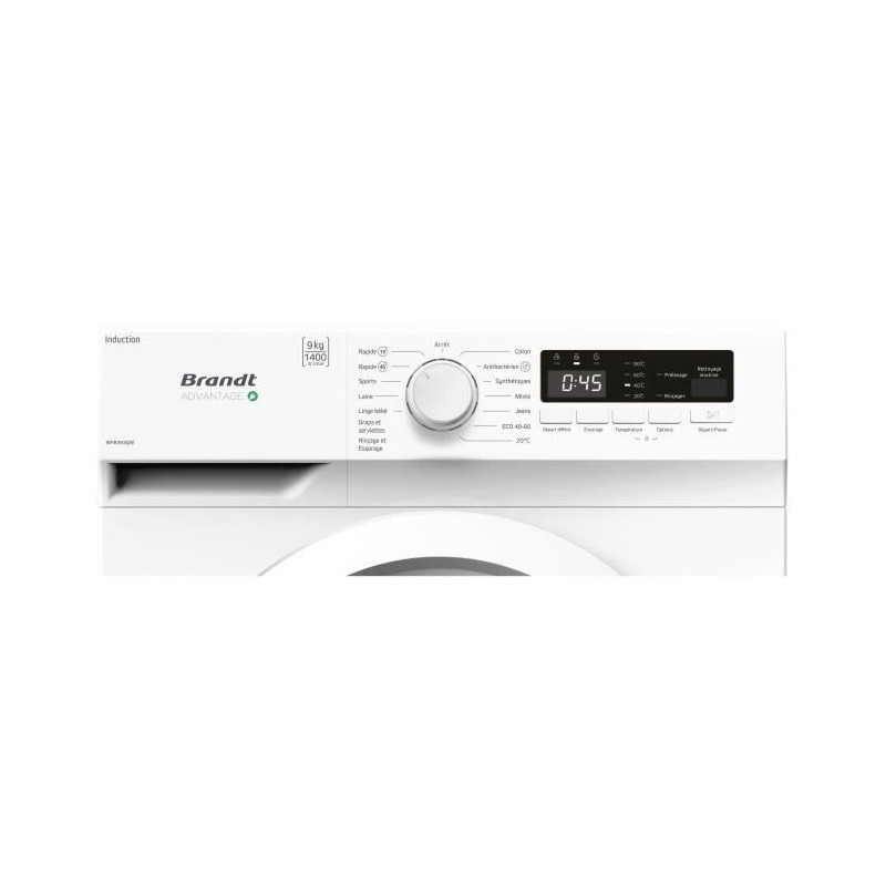 Lave-linge hublot - Pose libre - BRANDT - WFB393QW - 9 kg - Induction - 60 cm - 1400 Trs/min - Blanc