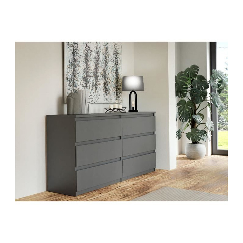 Commode - CHELSEA - 6 tiroirs - Anthracite - 154 x 42,2 x 79,9 cm