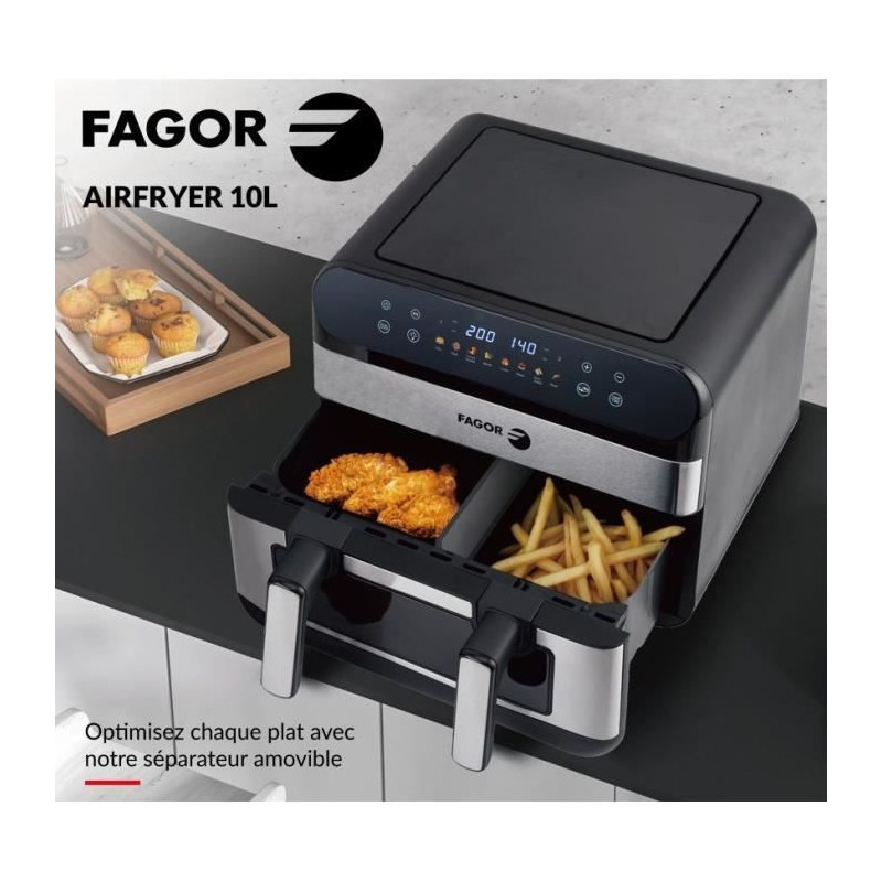 Friteuse sans huile - FAGOR - Airfryer FGF10 - 10L - 2400 W - Ecran tactile - 8 modes pré enregistré – Grande cuve de cuisso