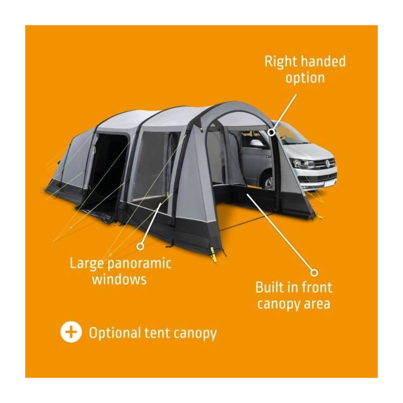 Auvent indépendant pour van - KAMPA - Touring Air TC RH - Tissu polycoton, grand espace de vie, porte moustiquaire, avancée go