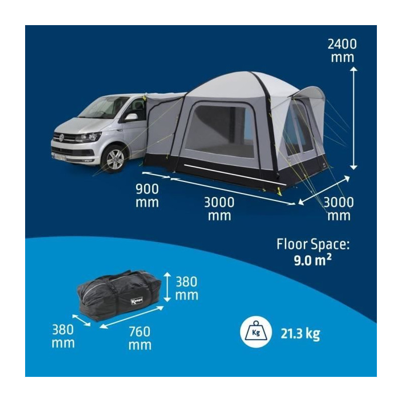 Auvent indépendant - KAMPA - Cross Air TC - Tissu polycoton, Air Frame, tapis de sol, stores occultants, panneau moustiquaire