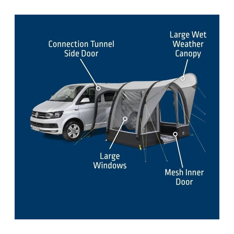 Auvent gonflable pour van - KAMPA - Sprint Air - Matériau Weathershield 68D, armature Kampa AIR, espace compact, entrée pluie