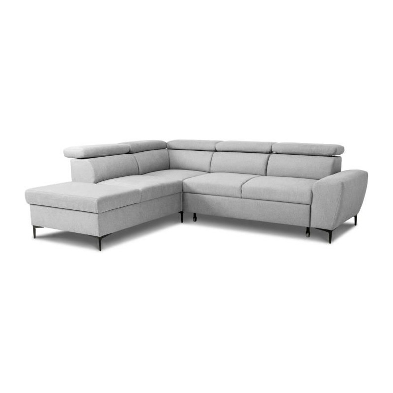 Canapé d'angle convertible réversible avec coffre - 5 places - KASIMIR - Tissu gris - 258 x 79/98 x 219 cm