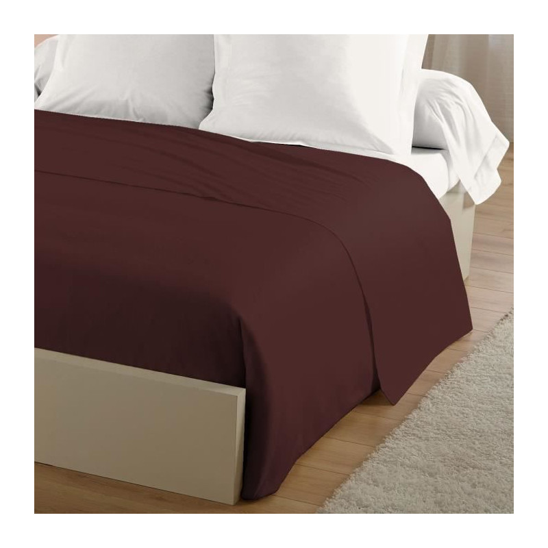 LOVELY HOME Drap Plat 100% coton 180x290 cm -1 personne - Marron