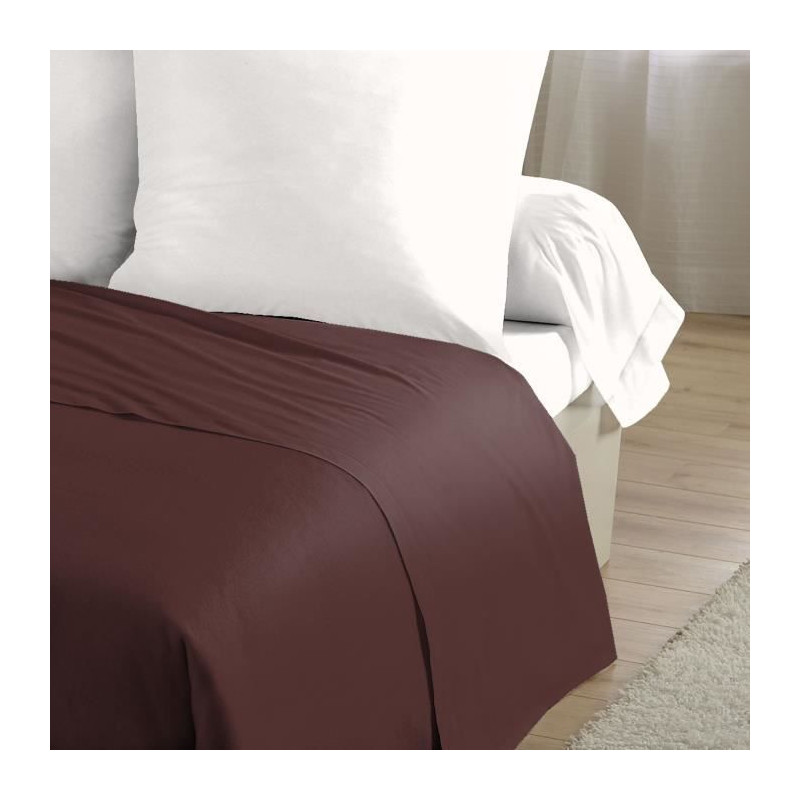 LOVELY HOME Drap Plat 100% coton 180x290 cm -1 personne - Marron