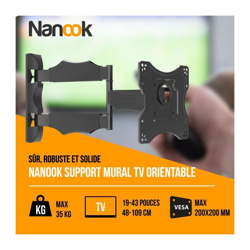 NANOOK Support Mural orientable et inclinable pour téléviseurs 19-43 Pouces - Support Mural pour téléviseurs LCD, LED, QLED